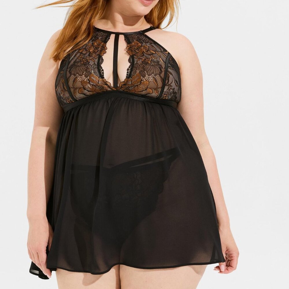 ❤️NWT TORRID LINGERIE LACE WIRELESS BABYDOLL- SHEER HIGH NECK PLUS SIZE
